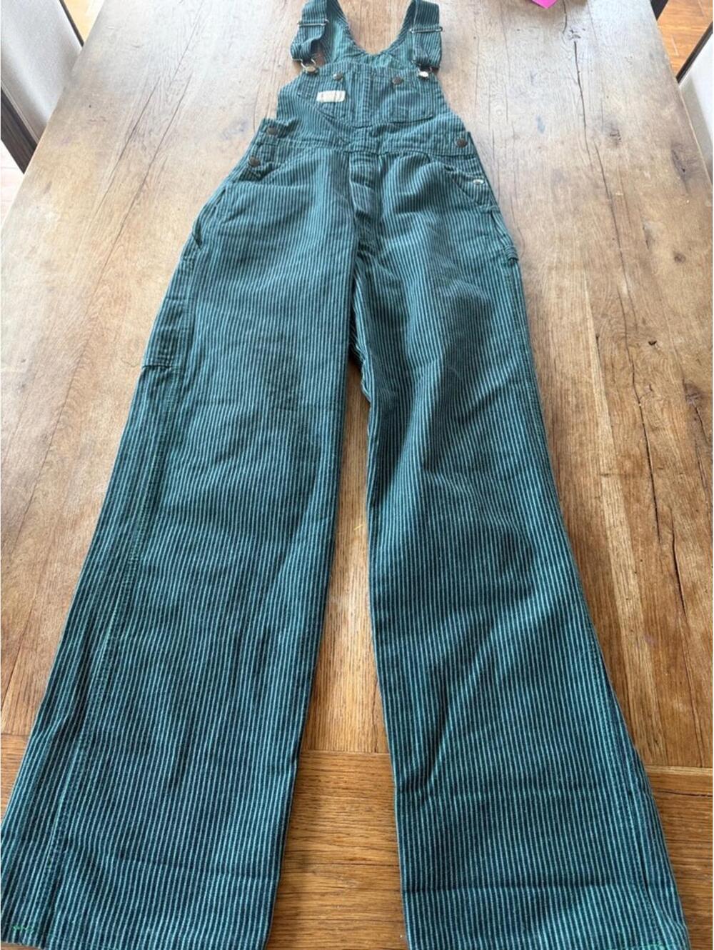Smith's Vintage Green and Navy Striped Overalls 1977